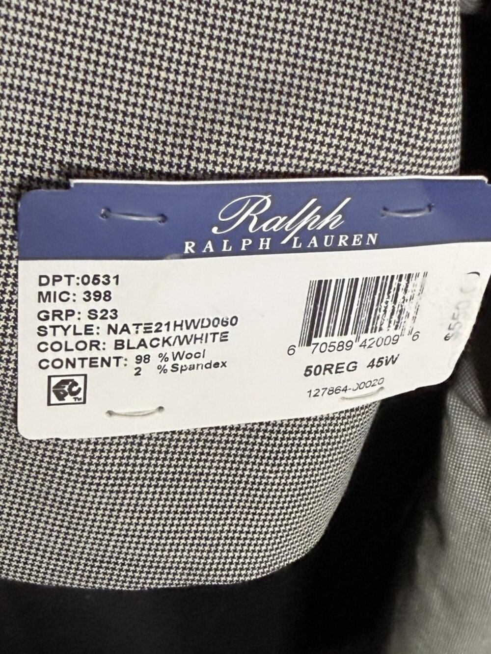 NWT Ralph by Ralph Lauren 2pc Suit 50R 45W BlK/White Houndstooth Wool Unaltered - Picture 10 of 15
